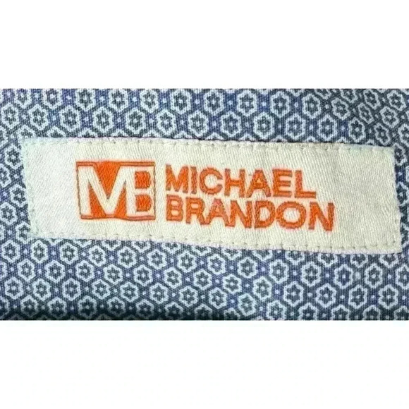 Michael Brandon Mens Button Front Shirt Gray Blue Pin Dot Short Sleeve Pocket L - Picture 4 of 7